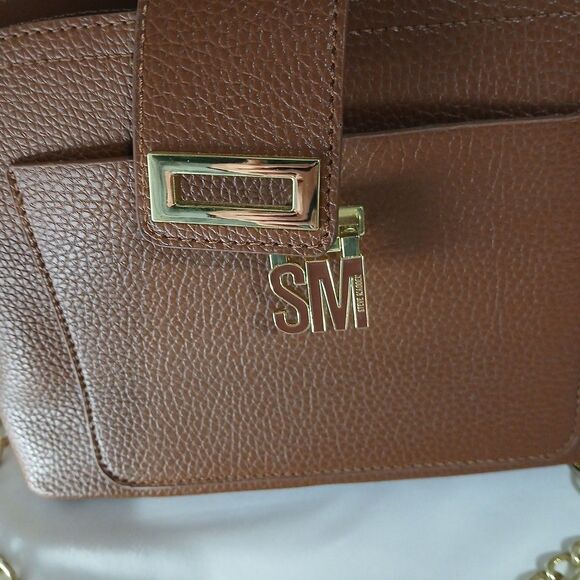 Steve Madden Crossbody Purse Bag Brown Pebbled Leather Chain Strap Quiet Luxury - Picture 5 of 9